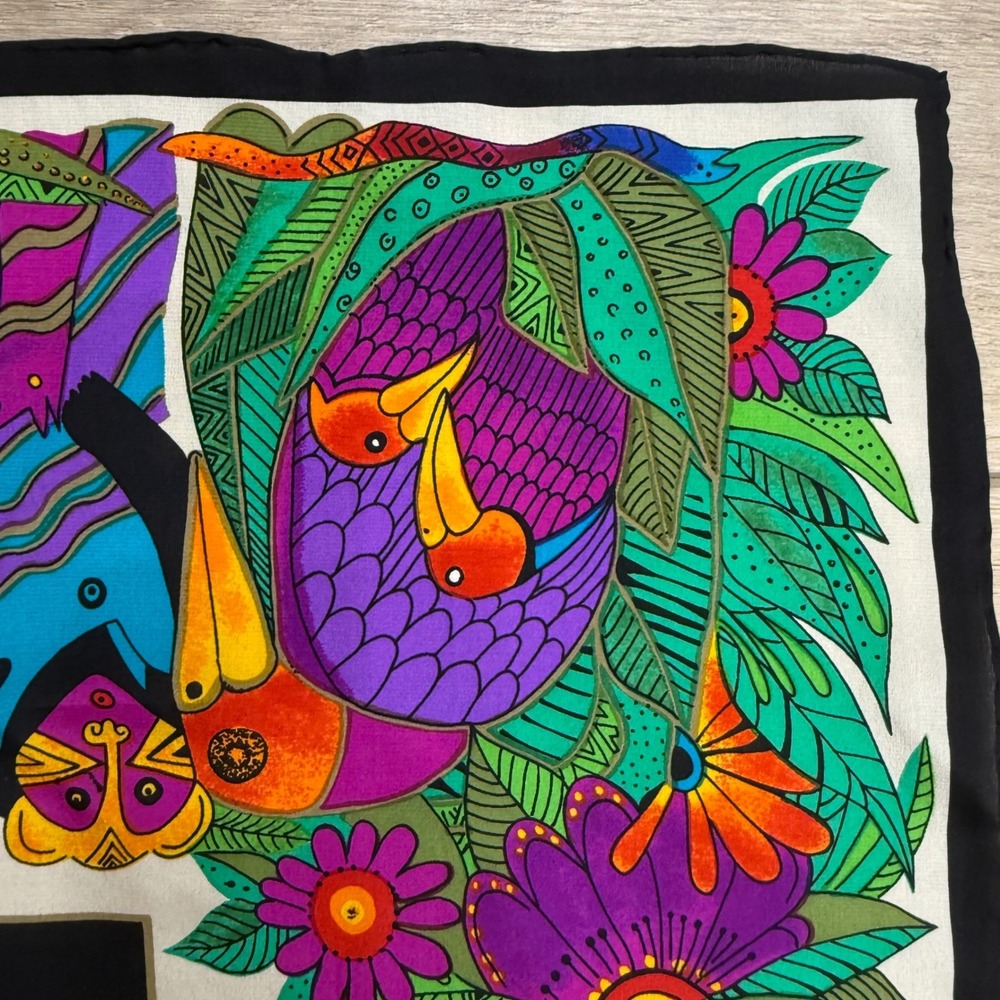Laurel‎ Burch Vintage Silk Scarf Jungle Animals The Honey Collection Square 20" - Picture 7 of 11